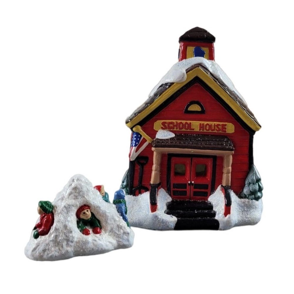 Christmas Village Ceramic School House Bonus Children Playing in Snow JH1802200